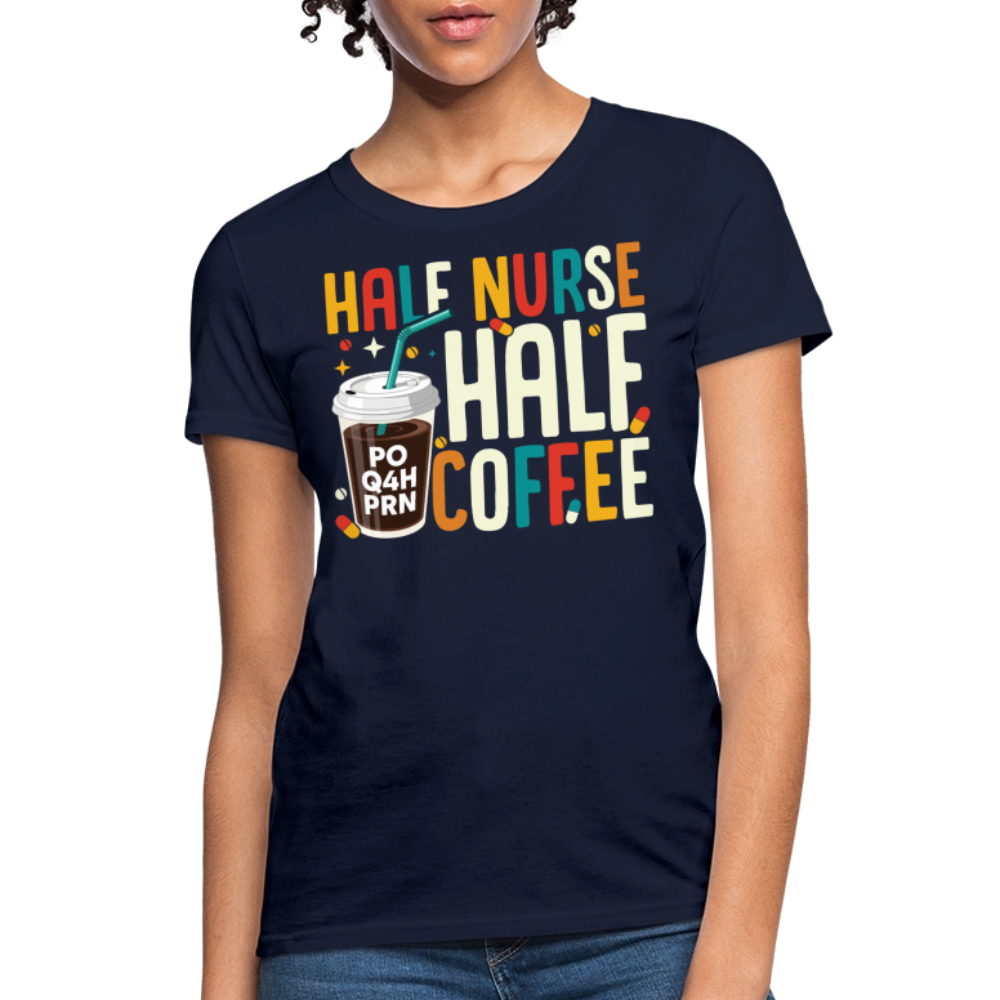 Half Nurse Half Coffee Funny Nurse T-Shirt - navy