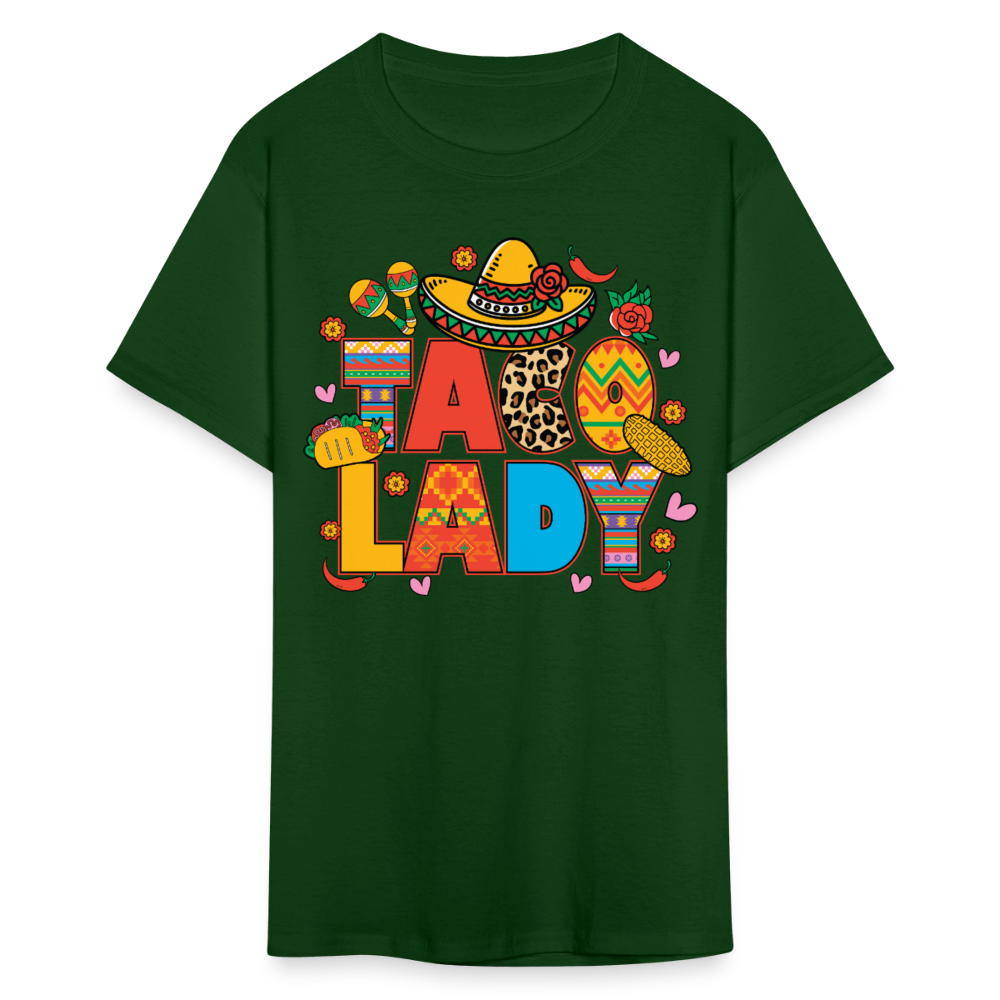 Funny Taco lover Shirt For Women Colorful Taco Lady T-shirt - forest green