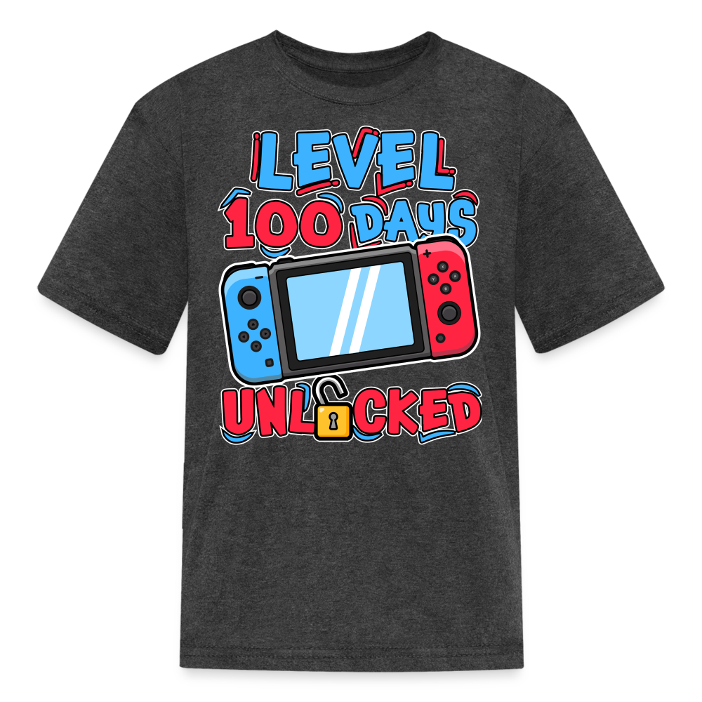 100 Days Unlocked Video Game Tee Gaming Milestone Kids T-shirt - heather black