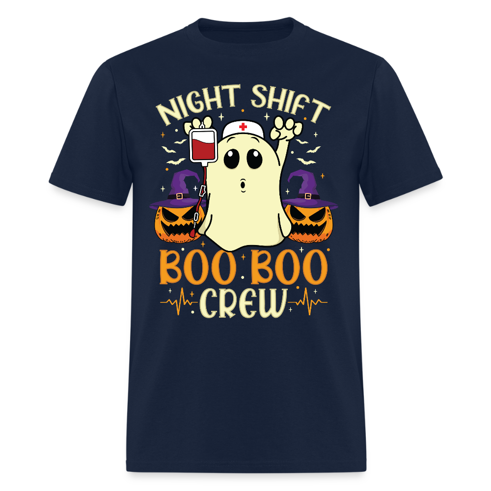 Night Shift Boo Boo Crew Halloween Nurse Ghost T-Shirt - navy