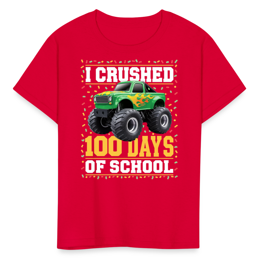 100 Days Of School Monster Truck Tee Kids 100th Day Of School T-shirt - red