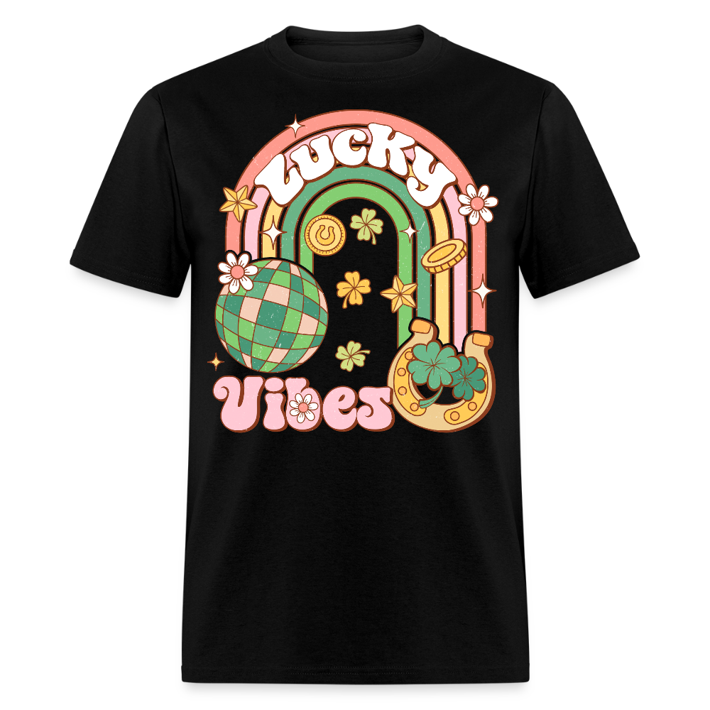 Retro Lucky Vibes Aesthetic T-shirt - black