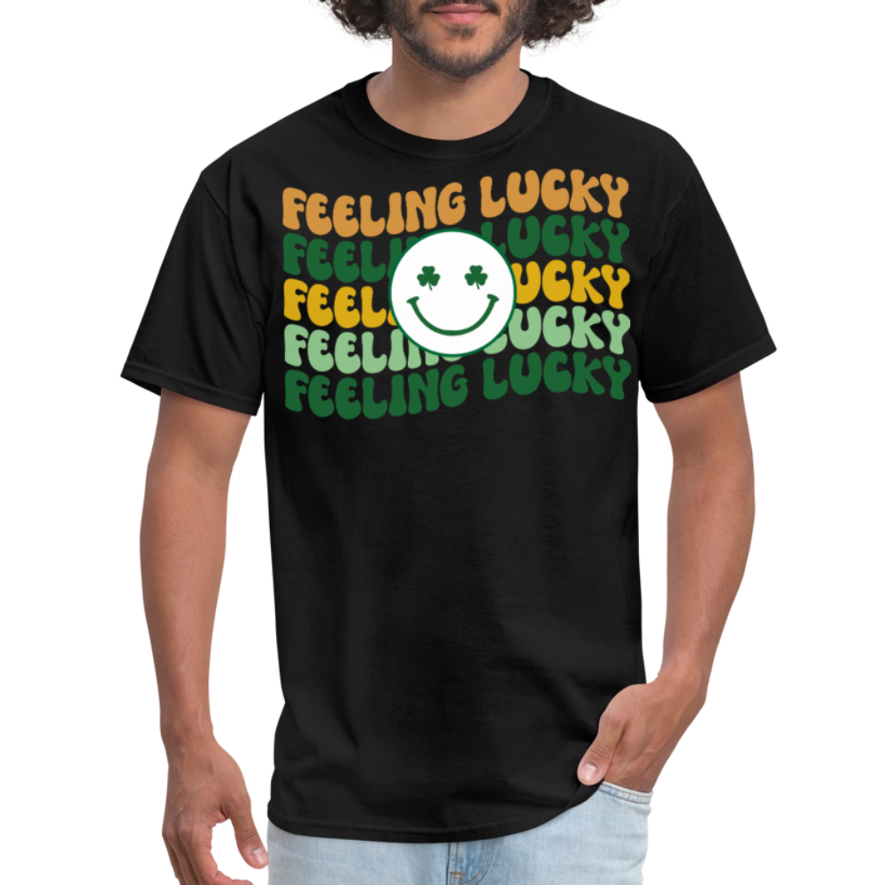 Retro Groovy Feeling Lucky Shamrock T-shirt - black