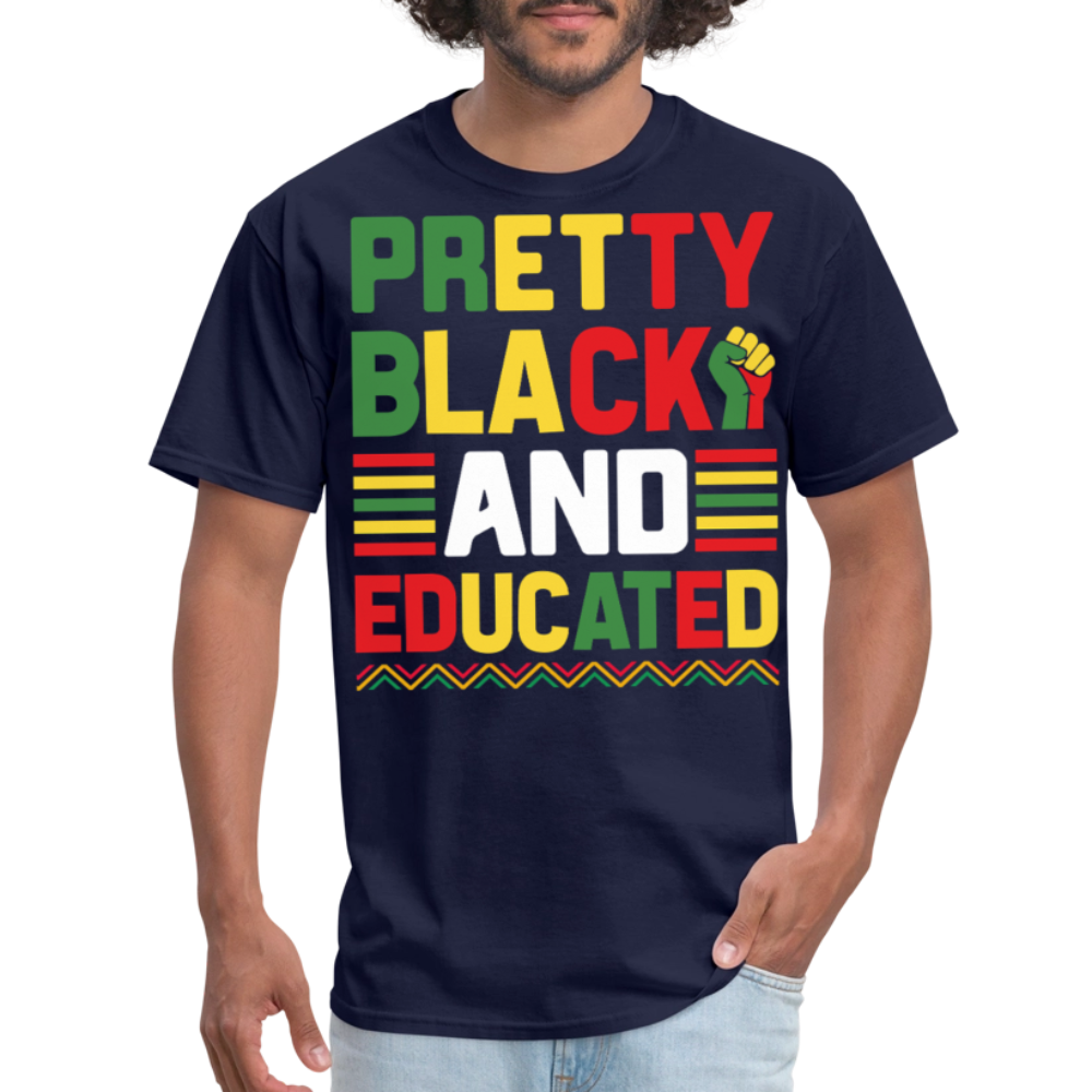 Pretty Black And Educated Tee Melanin Inspired Graphic T-shirt - navy