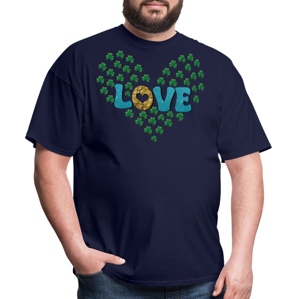 St Patrick's Day Love Heart Tee With Shamrocks T-shirt - navy