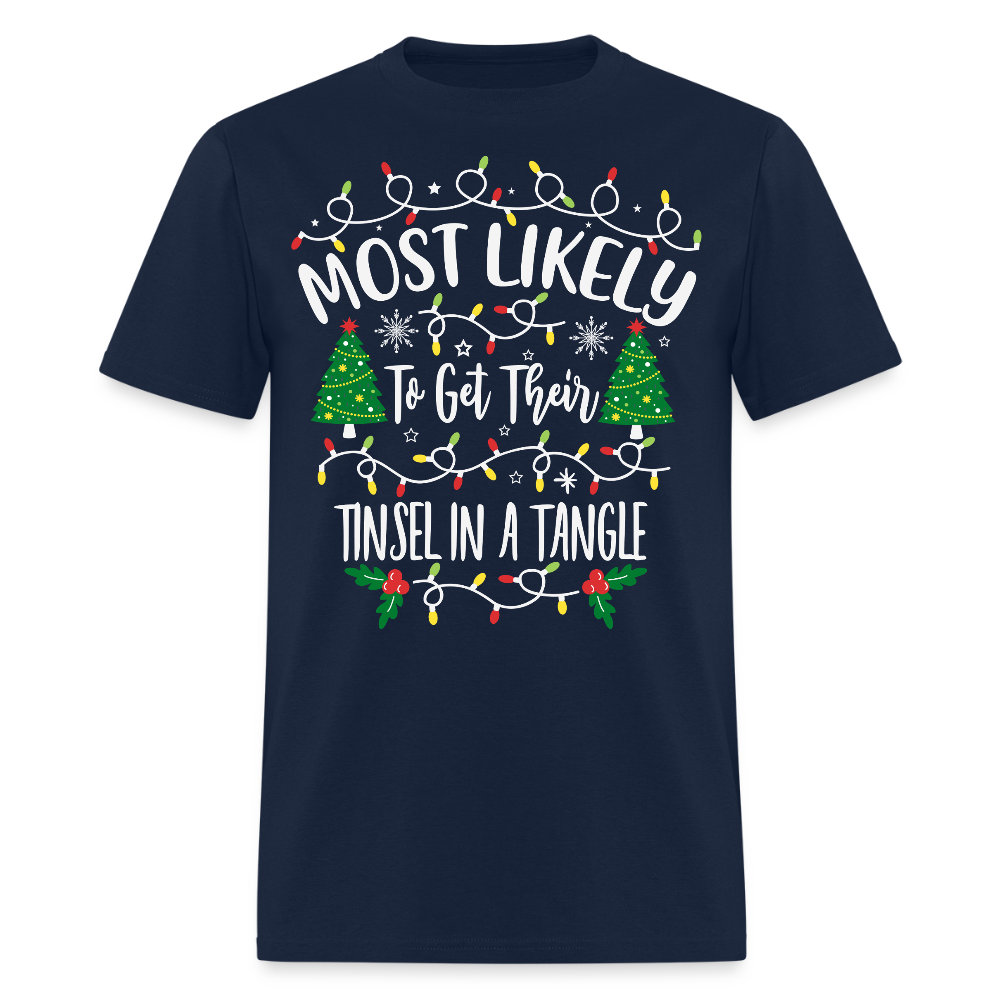 Most Likely To Get Tinsel In A Tangle Funny Christmas T-Shirt - navy