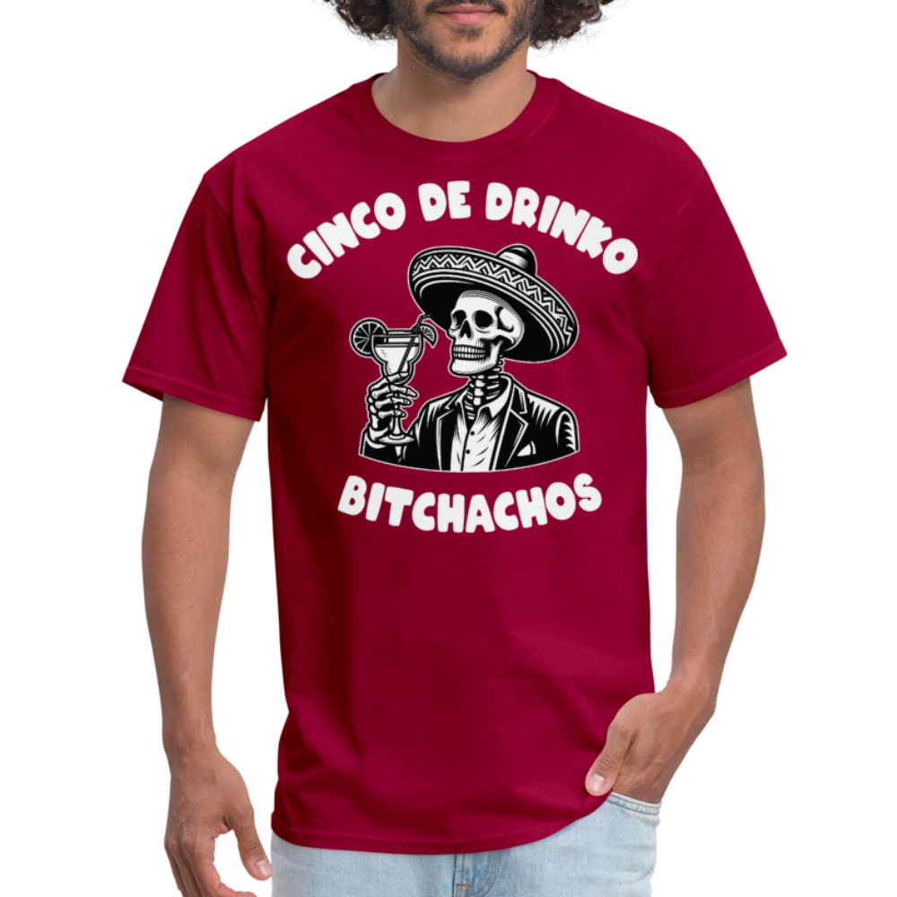 Cinco de Drinko Graphic Tee Skeleton Drinking Margarita T-shirt - dark red