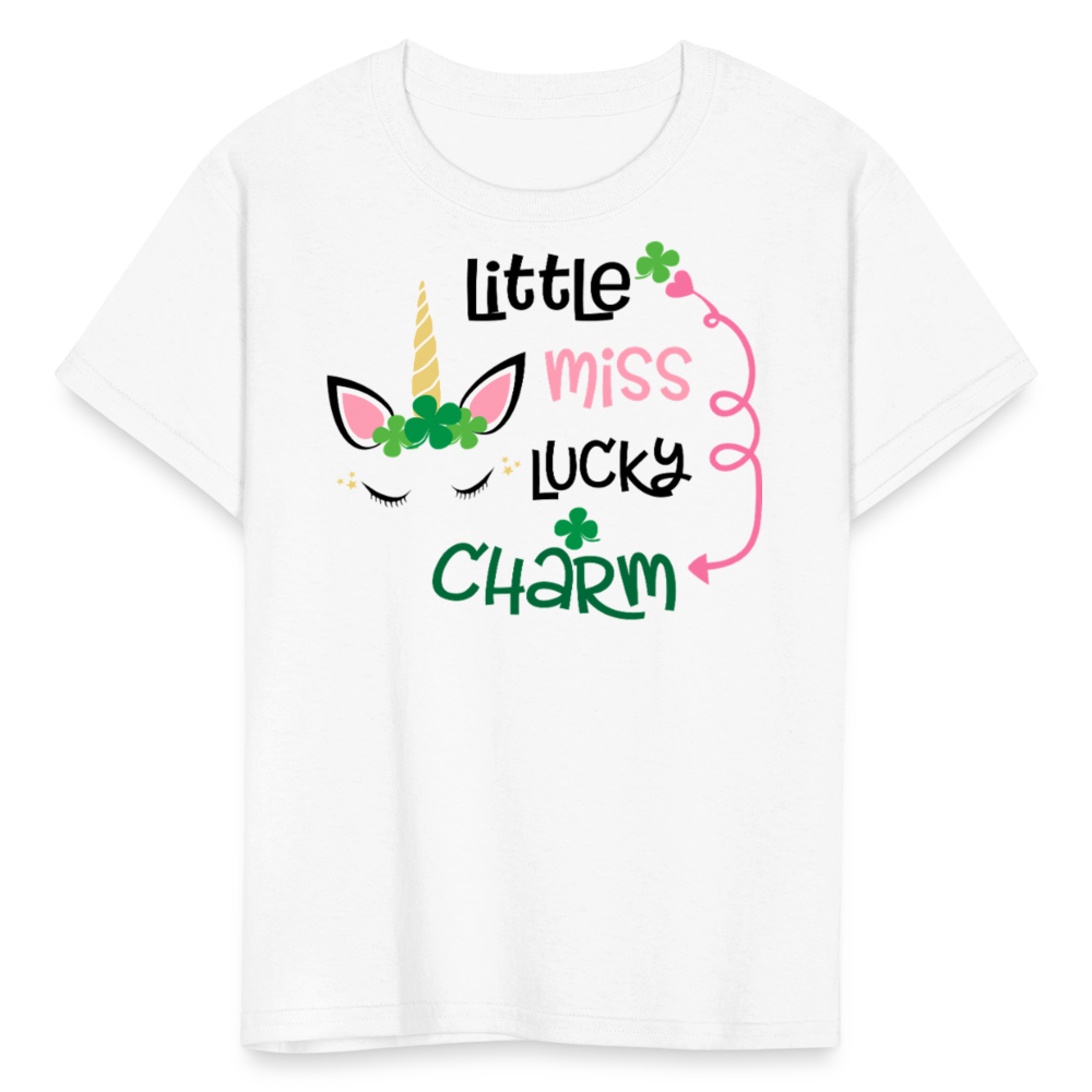 Little Miss Lucky Charm Toddler Outfit Cute Irish Unicorn T-shirt - white