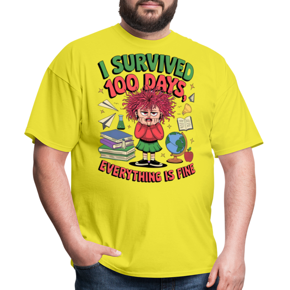 I Survived 100 Days Everything is Fine Tee Funny School Anniversary T-Shirt - yellow