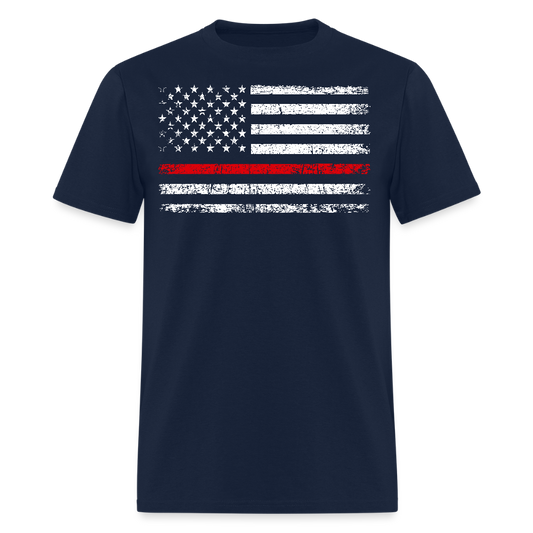 Thin Red Line American Flag Support Firefighter T-Shirt - navy