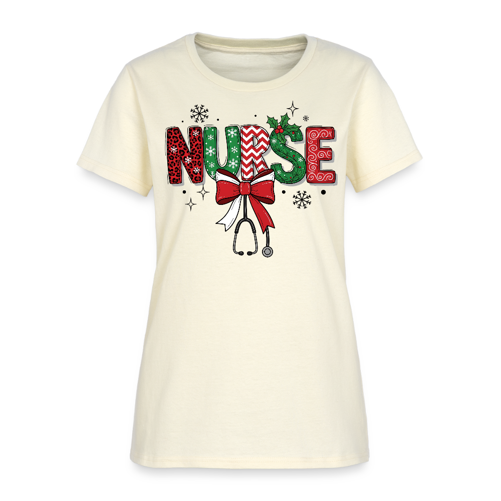 Christmas Bow And Stethoscope Nurse T-Shirt - off white