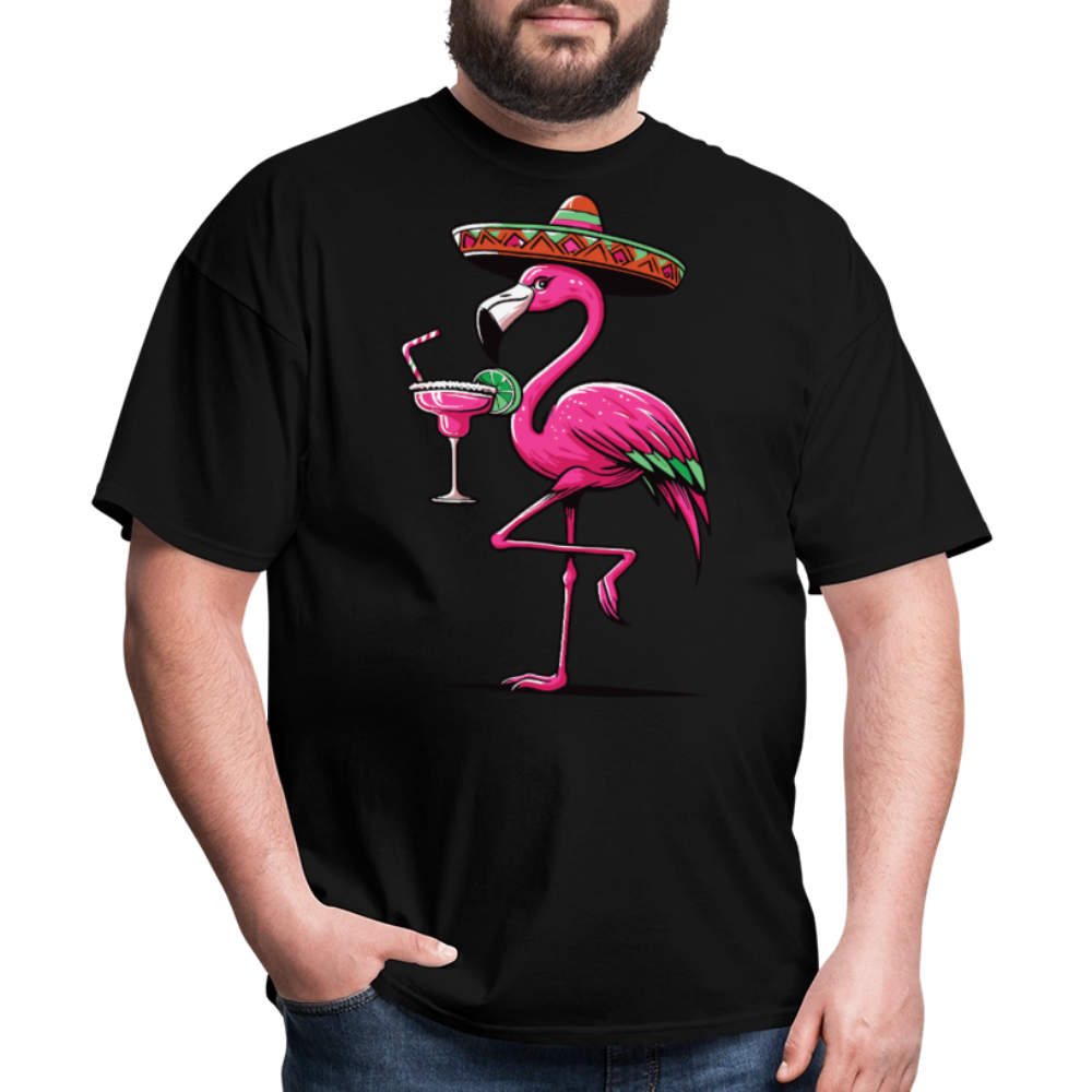 Tropical Flamingo Margarita Tee Pink Flamingo Drinking T-shirt - black