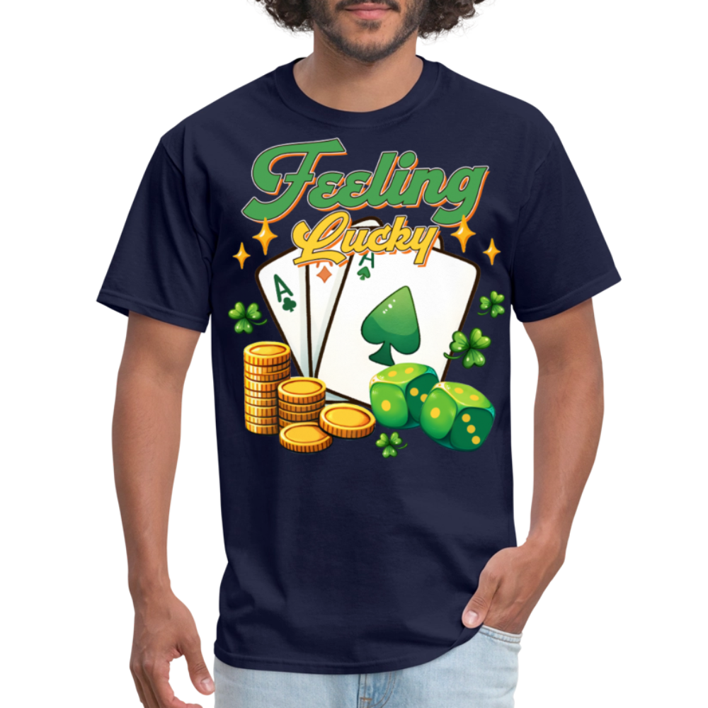 Feeling Lucky Poker Design Gamblers T-shirt - navy