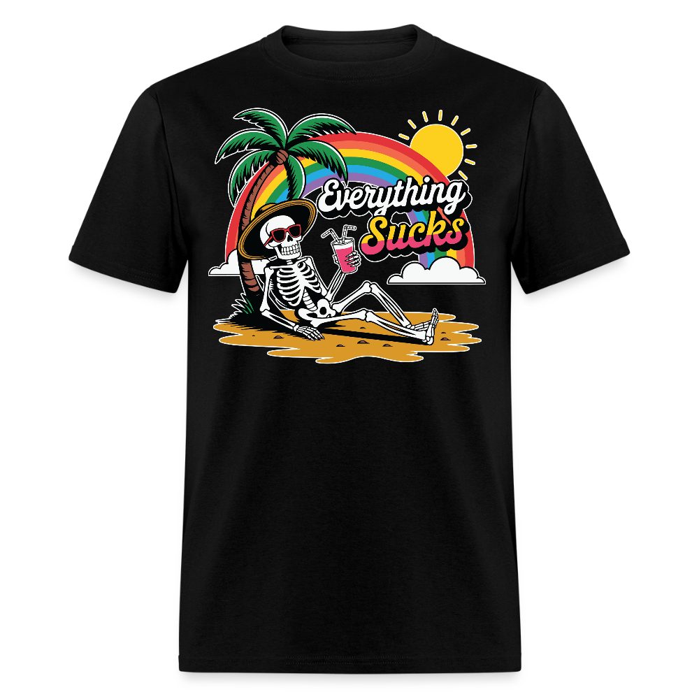 Everything Sucks Dark Humor Rainbow Skeleton T-shirt - black