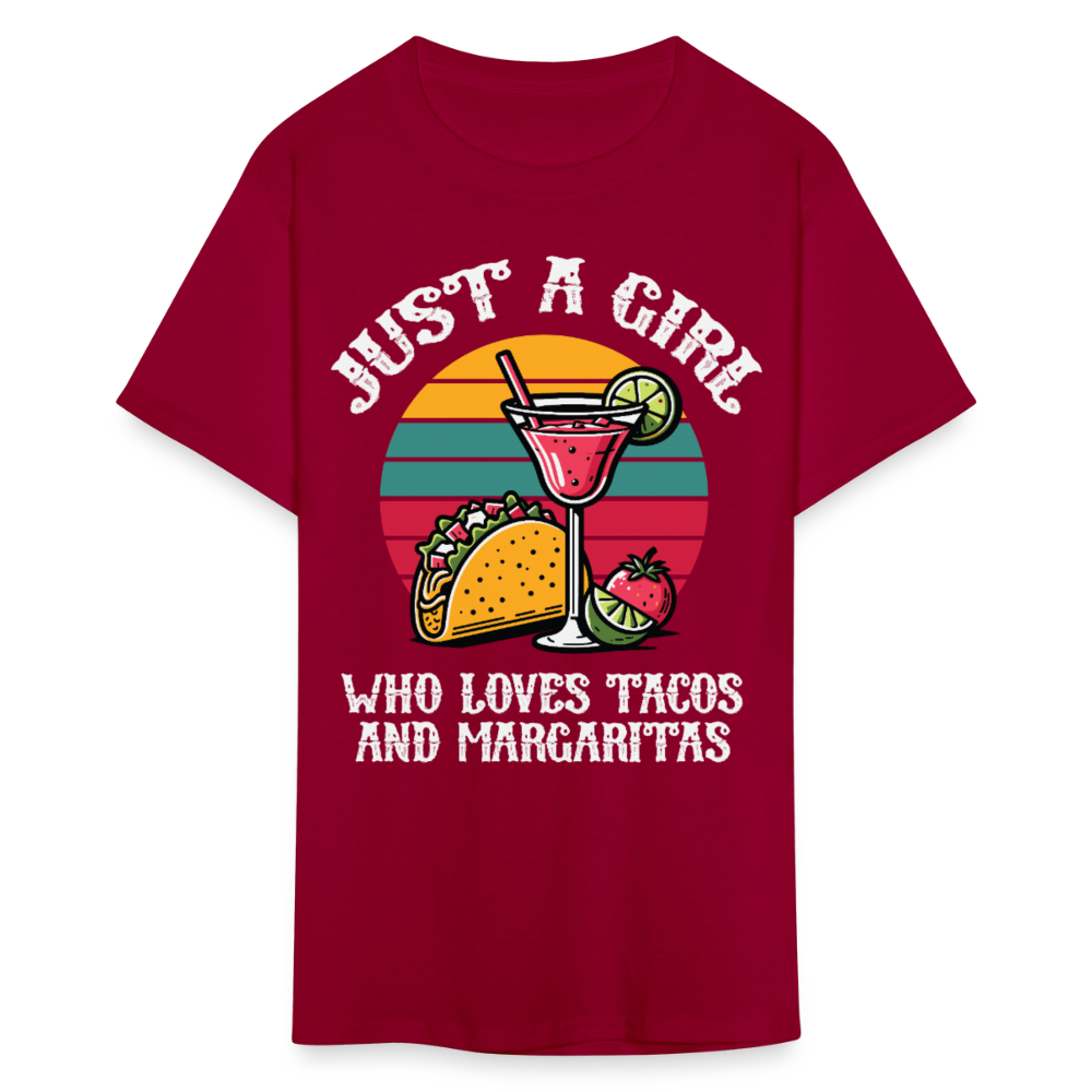 Just A Girl Who Loves Tacos And Margaritas Tee Funny Mexican Food T-shirt - dark red