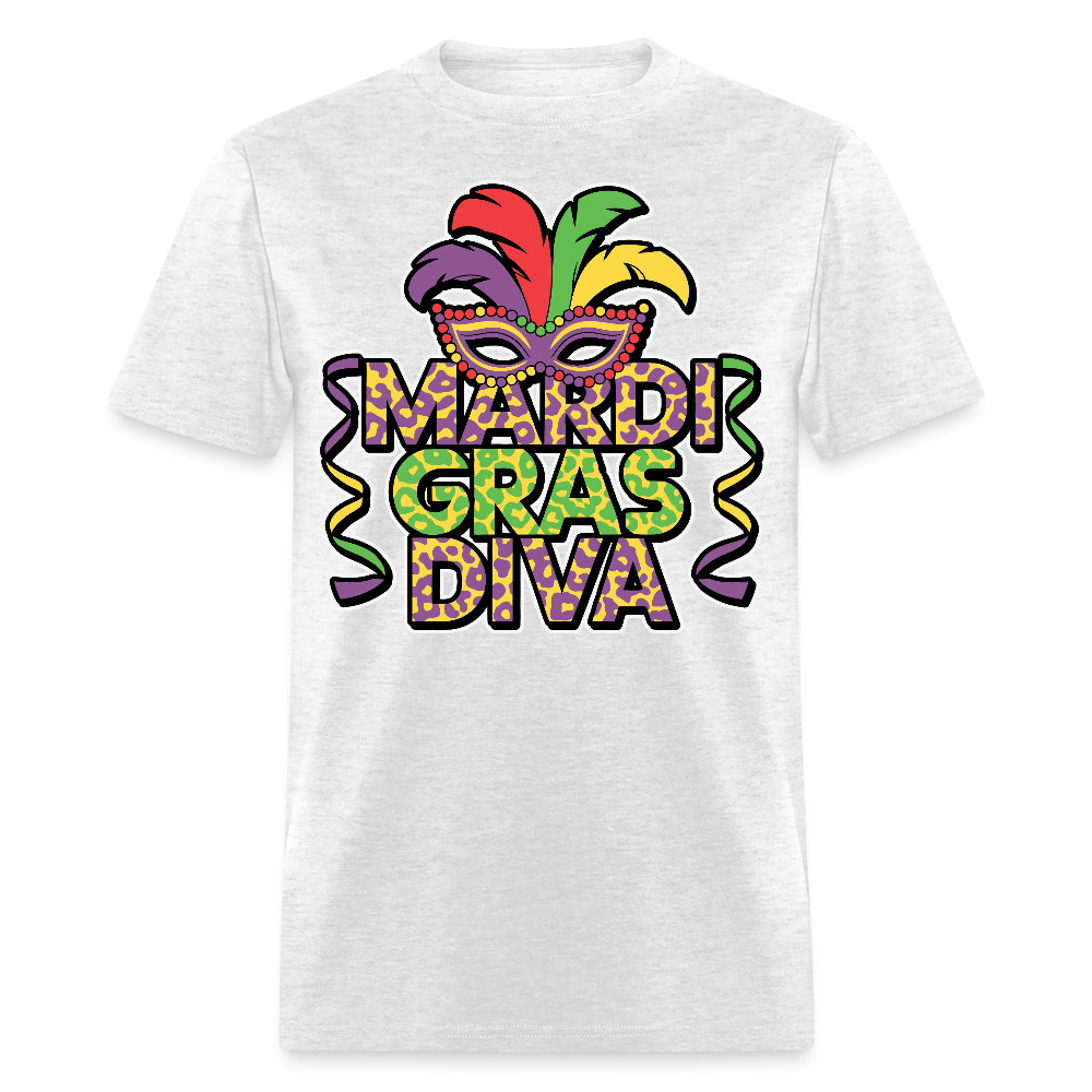 Mardi Gras Diva Tee For Women Leopard Print Mardi Gras T-shirt - light heather gray