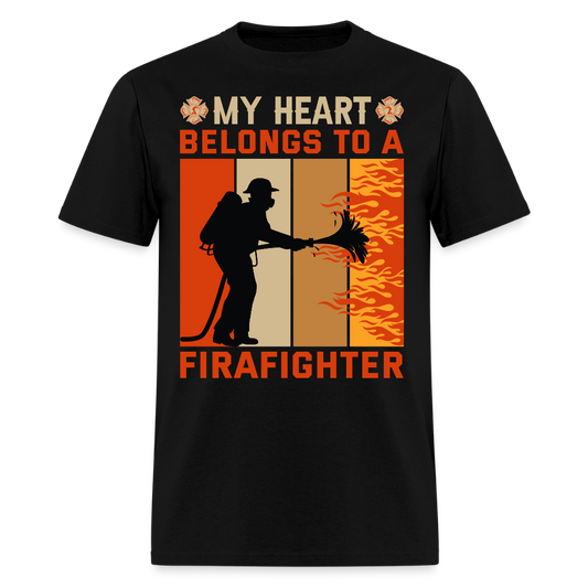 My Heart Belongs To A Firefighter Gift for Spouse T-Shirt - black