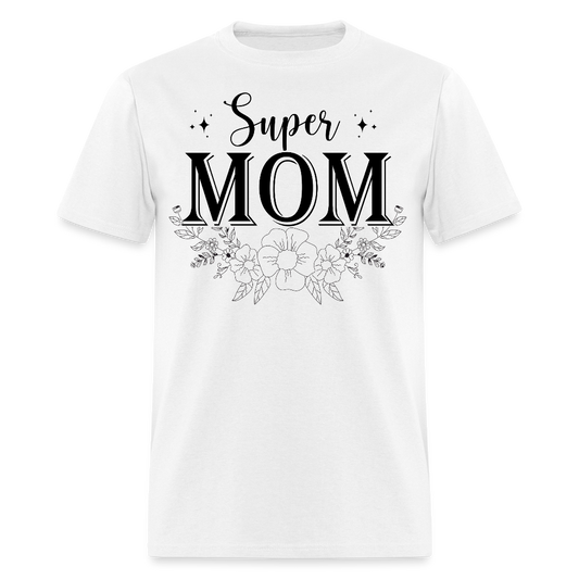 Stylish Floral Super Mom T-shirt - white