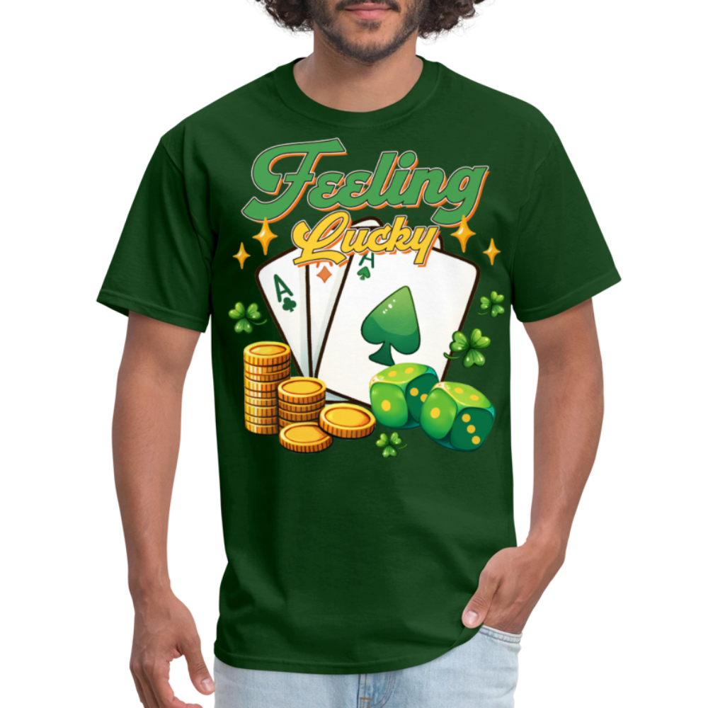 Feeling Lucky Poker Design Gamblers T-shirt - forest green