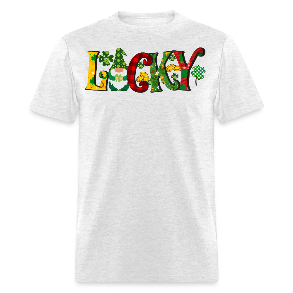Festive Plaid St Patrick’s Day Lucky Gnome T-shirt - light heather gray