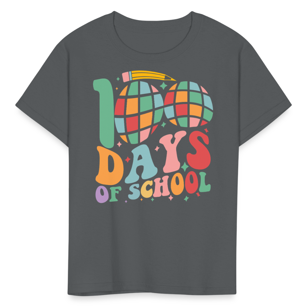 Retro 100 Days Of School Disco Ball Kids T-Shirt - charcoal