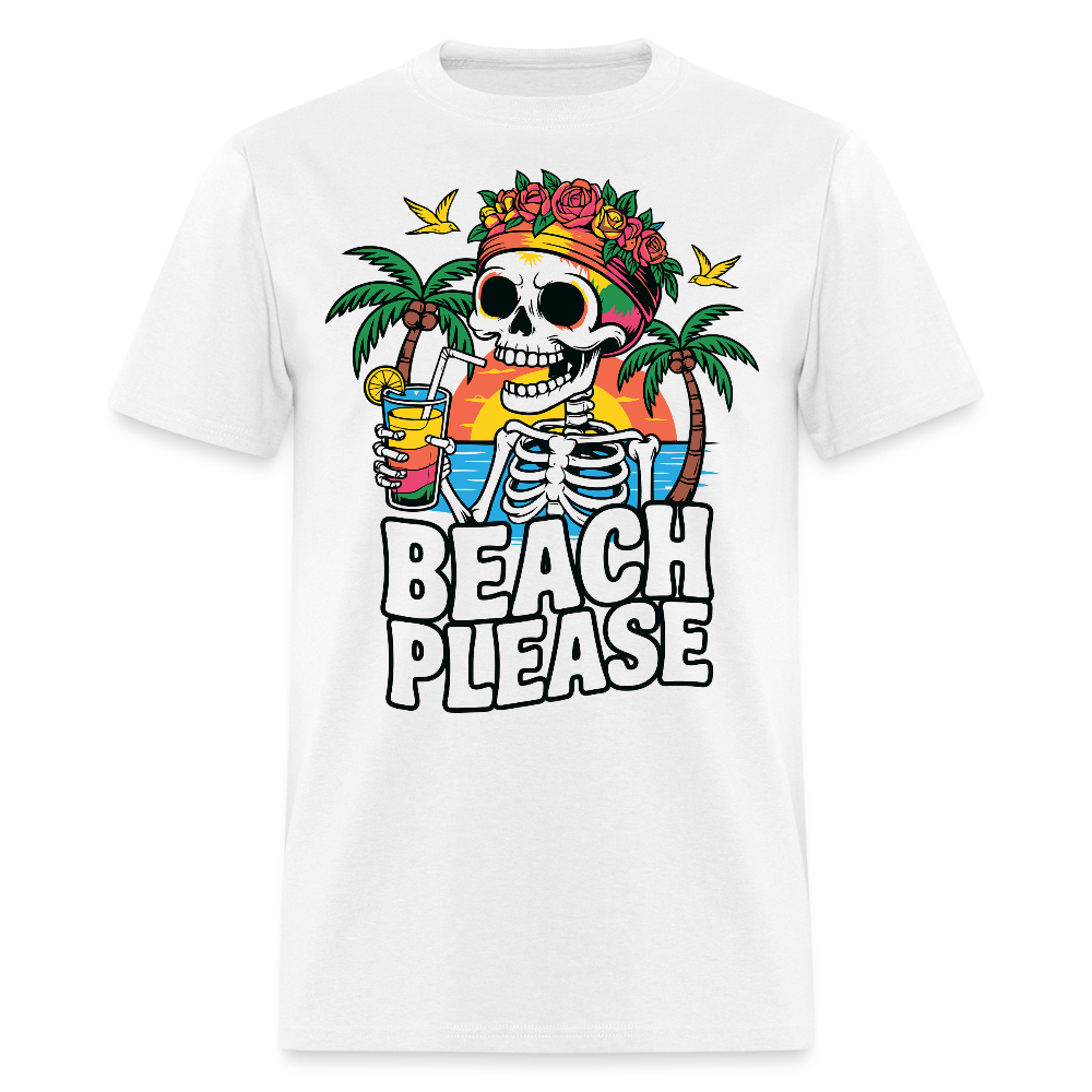 Tropical Skull Summer Funny Skeleton Beach T-shirt - white