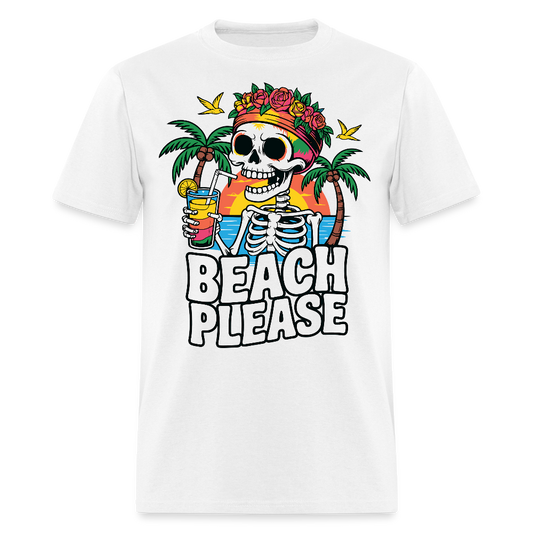 Tropical Skull Summer Funny Skeleton Beach T-shirt - white