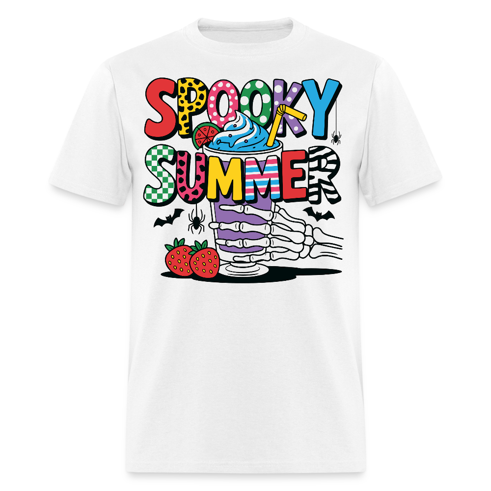 Retro Spooky Summer Funny Skeleton T-shirt - white