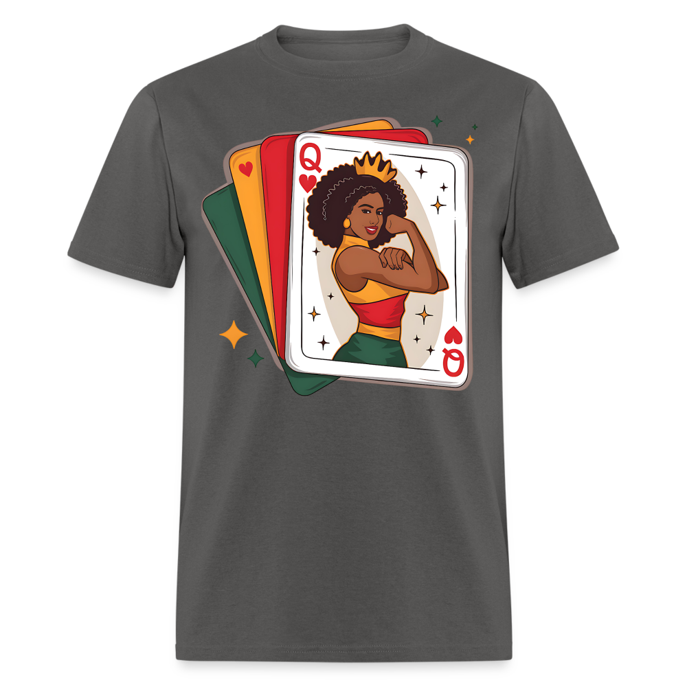 African American Queen Graphic Tee Black Queen Playing Card T-shirt - charcoal