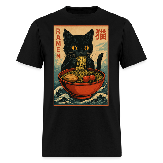 Japanese Ramen Kawaii Anime Cat T-Shirt - black