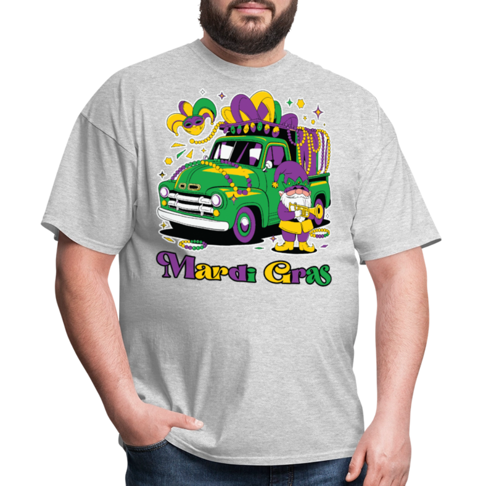 Funny Mardi Gras Truck And Beads Graphic Tee Mardi Gras Gnome T-shirt - heather gray