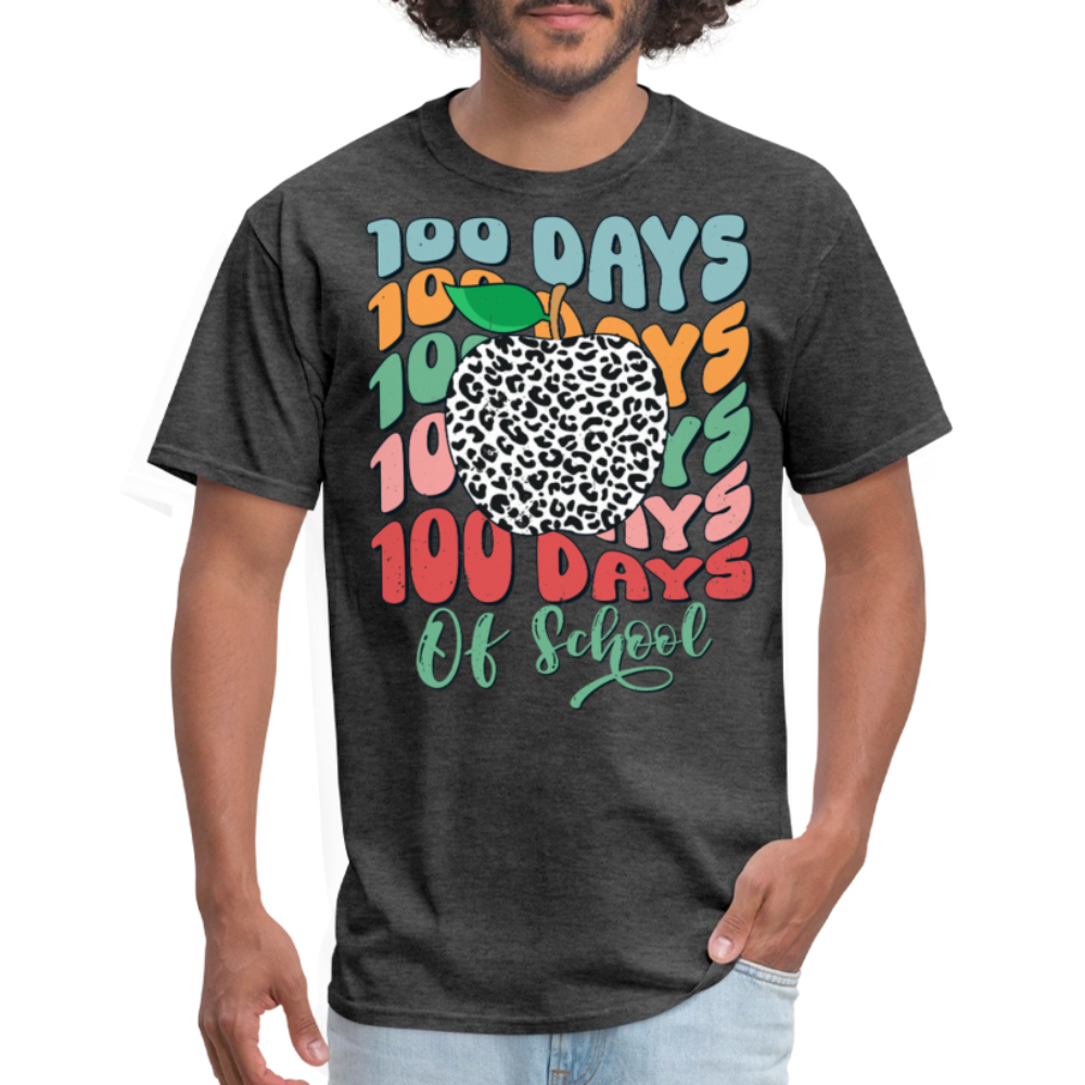 Leopard Print 100 Days of School Tee 100th-day Celebration T-shirt - heather black