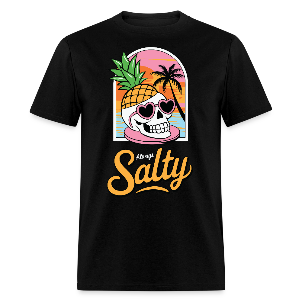 Always Salty Beach Retro Tropical Skull T-shirt - black