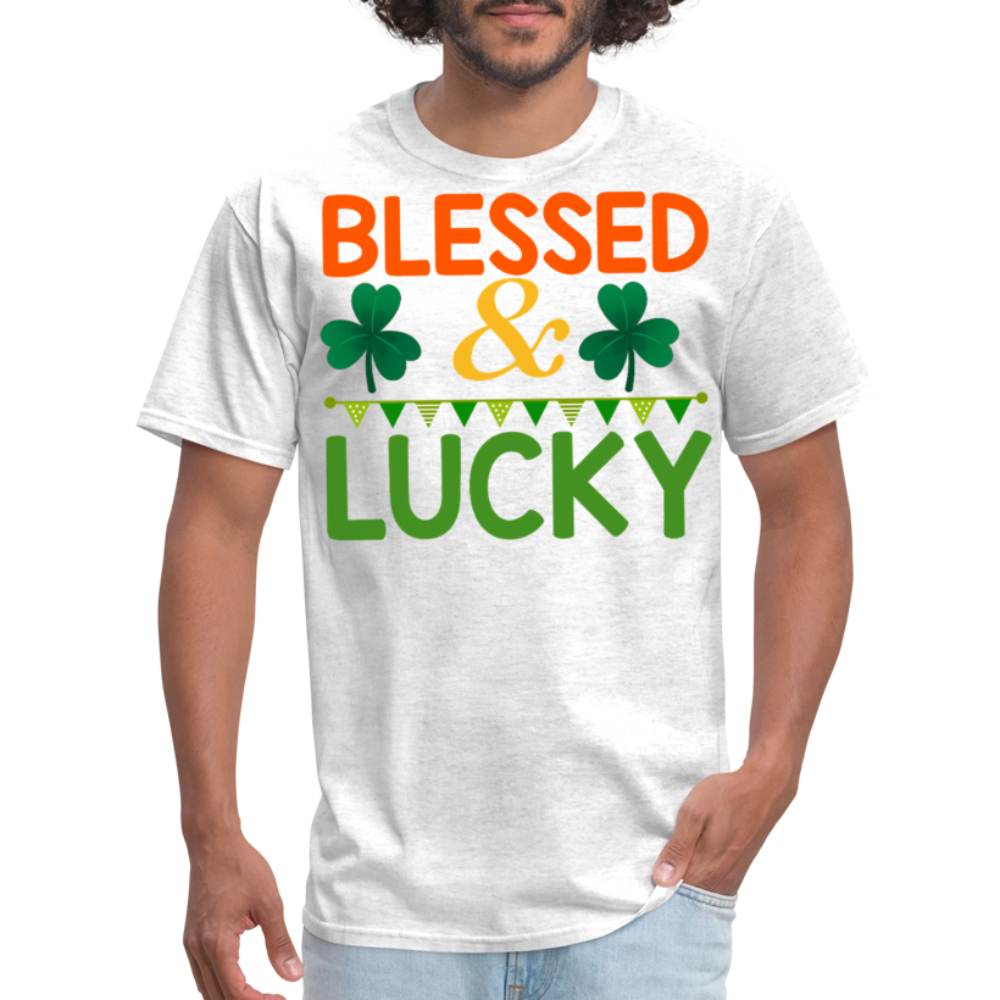 Blessed And Lucky Shamrock Irish T-shirt - light heather gray