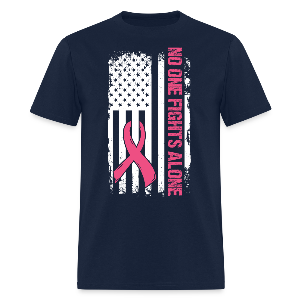 No One Fights Alone Pink Ribbon T-Shirt - navy