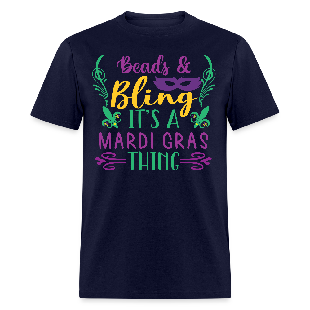 Masquerade Party Beads And Bling Mardi Gras T-Shirt - navy