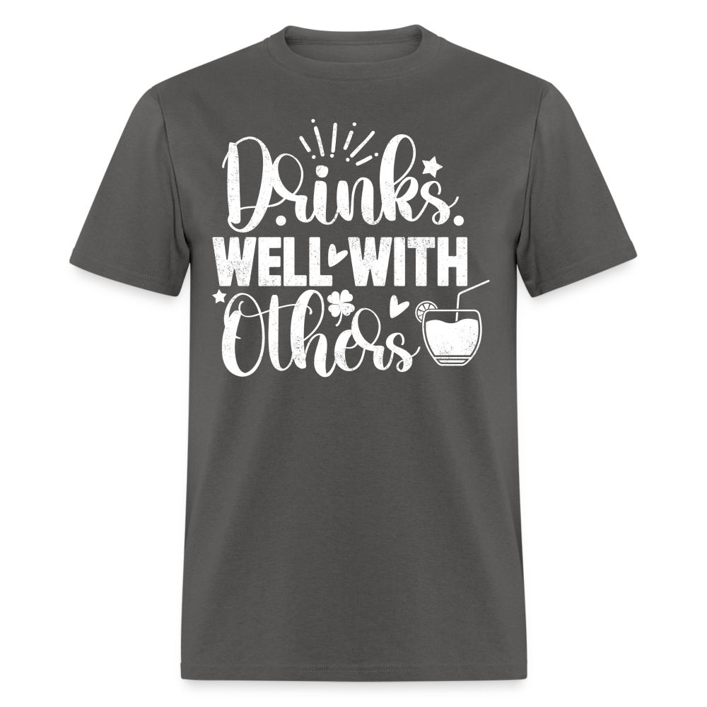 Drinks Well with Others Funny Beer T-Shirt for Party Lovers - charcoal