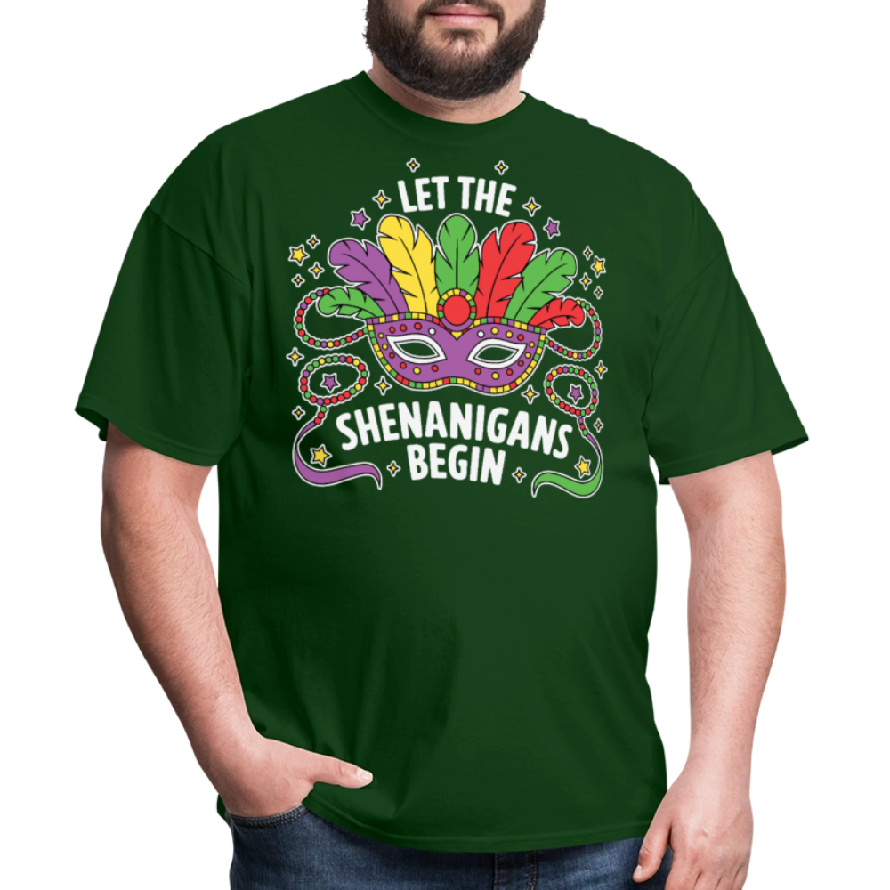 Funny Let the Shenanigans Begin Mardi Gras Party T-shirt - forest green