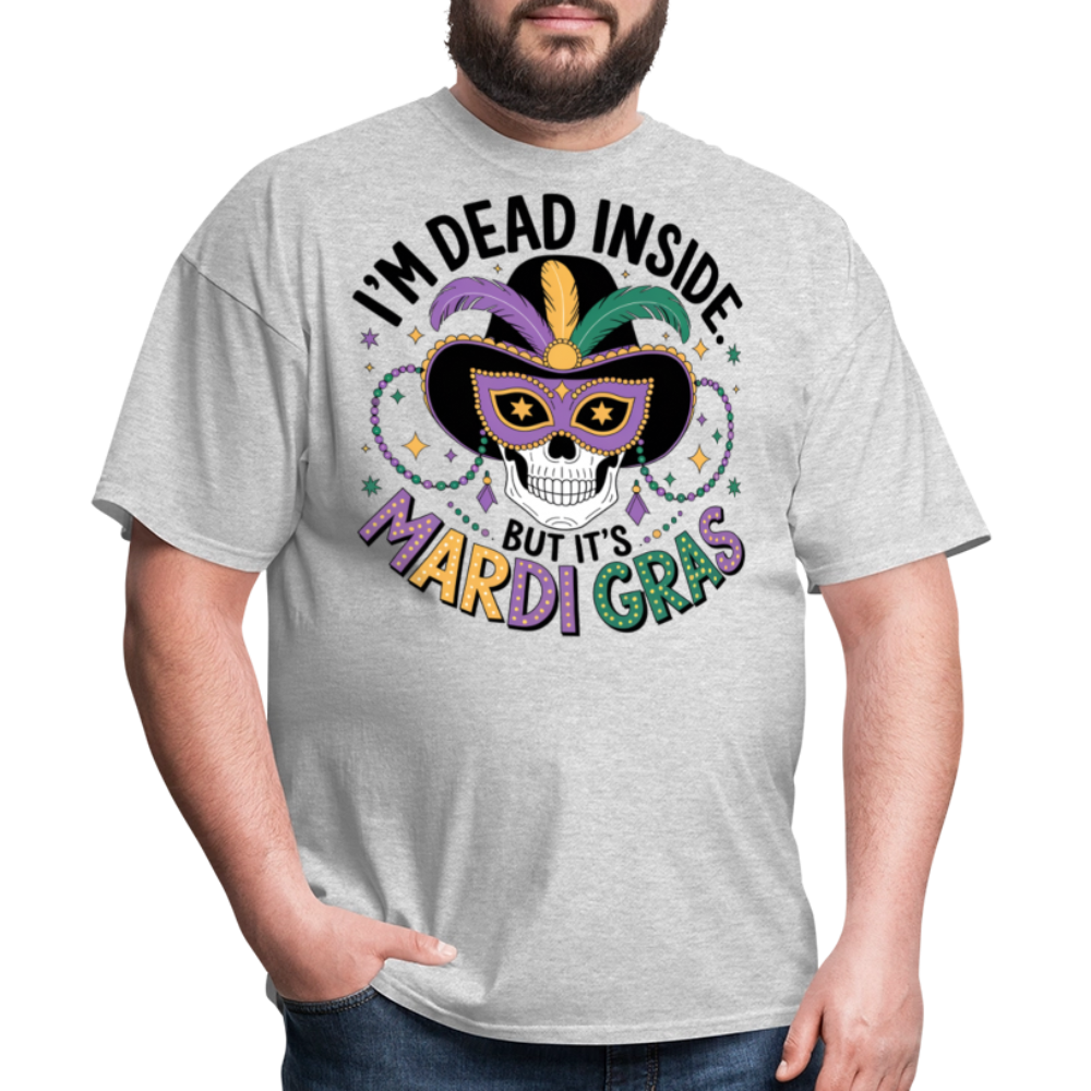 Skeleton Masquerade Party Tee Dead Inside But It’s Mardi Gras T-shirt - heather gray