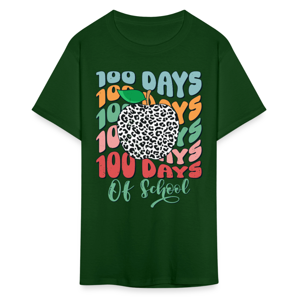 Leopard Print 100 Days of School Tee 100th-day Celebration T-shirt - forest green