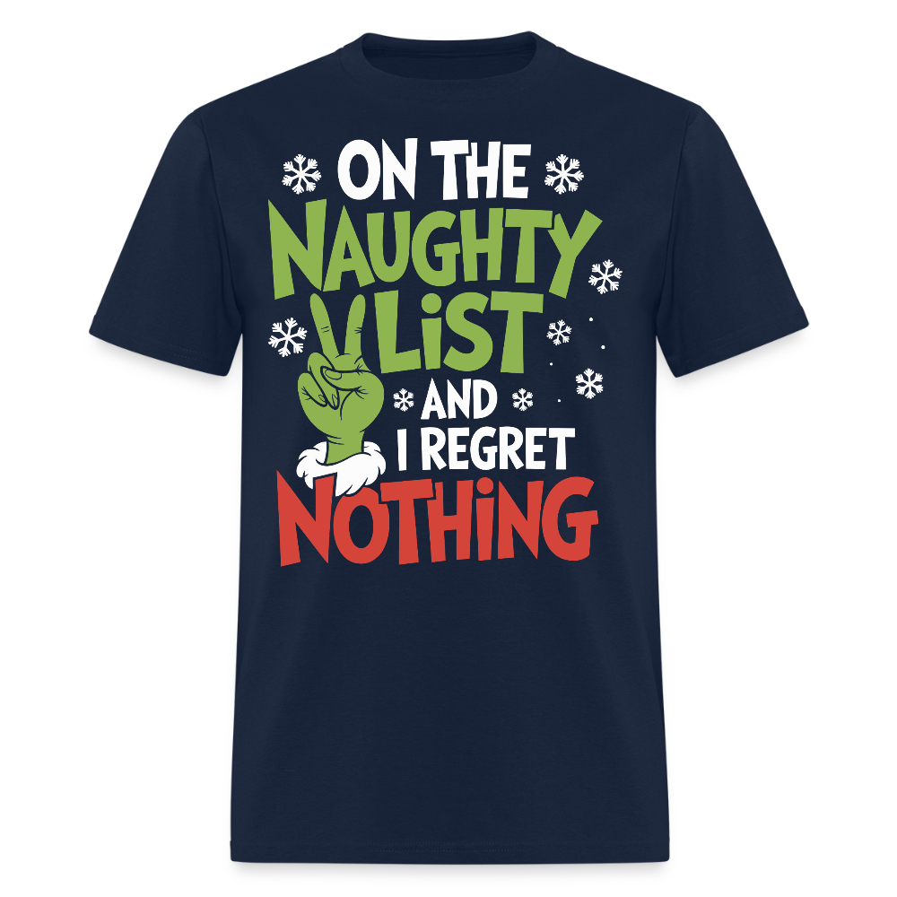 Naughty List Regret Nothing Grinch Christmas T-Shirt - navy