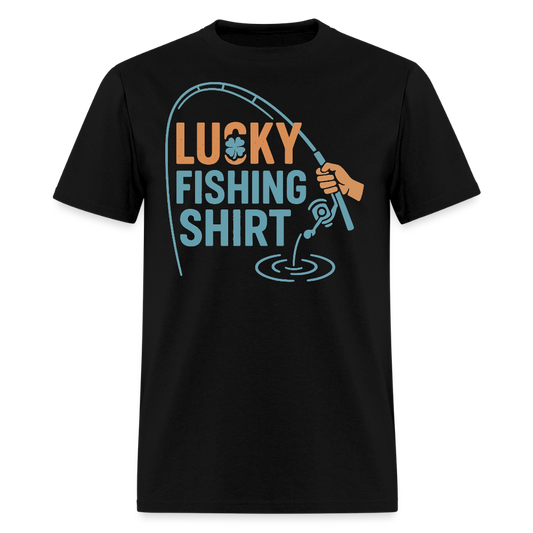 Lucky Fishing Shirt Funny Fisherman Gift T-Shirt - black