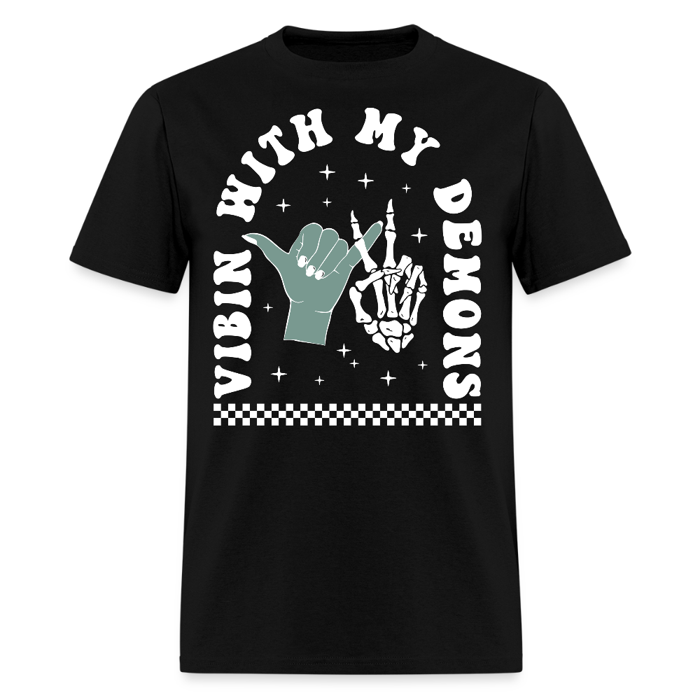 Vibin With My Demons Skeleton And Hand Graphic T-Shirt - black
