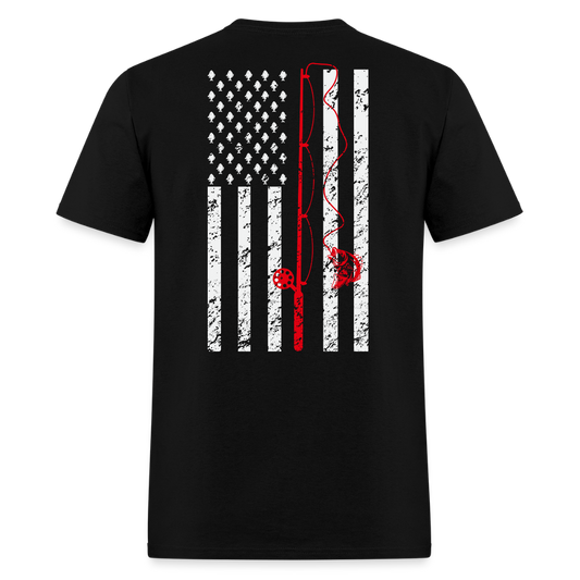 Patriotic American Flag Fishing Rod T-Shirt - black
