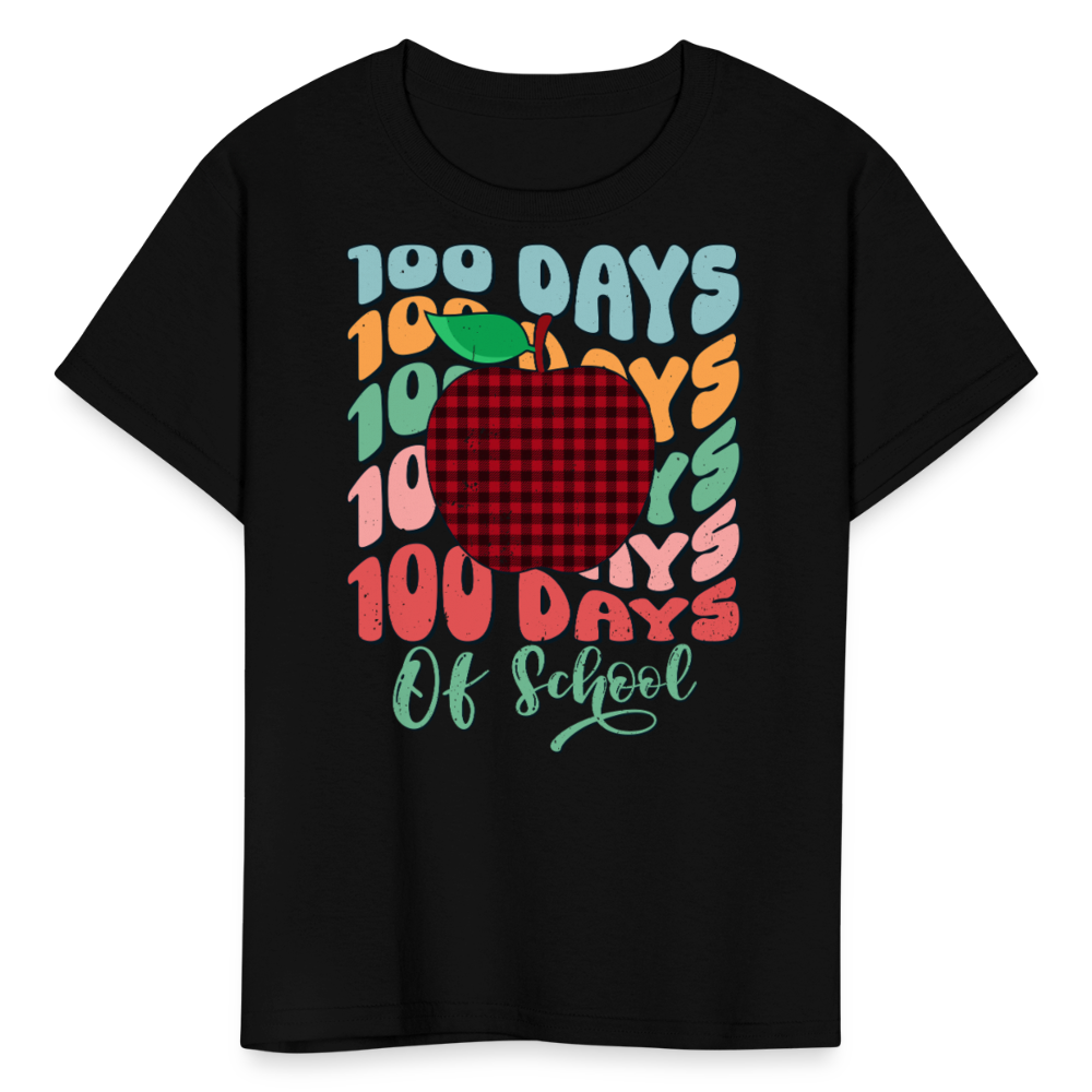 100th Day of School Outfit for Kids Buffalo Plaid Apple 100 Days T-Shirt - black