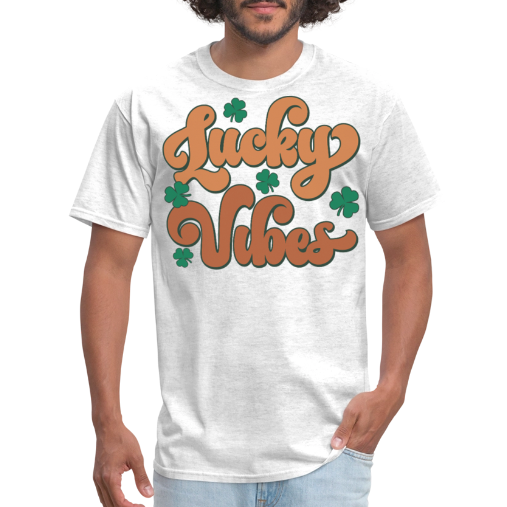 Trendy Irish Shamrock Lucky Vibes Graphic T-shirt - light heather gray