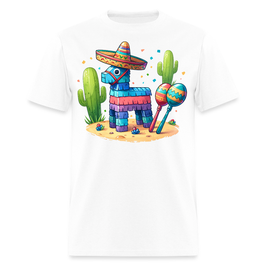 Funny Fiesta-themed Graphic Tee Colorful Piñata with Sombrero T-shirt - white