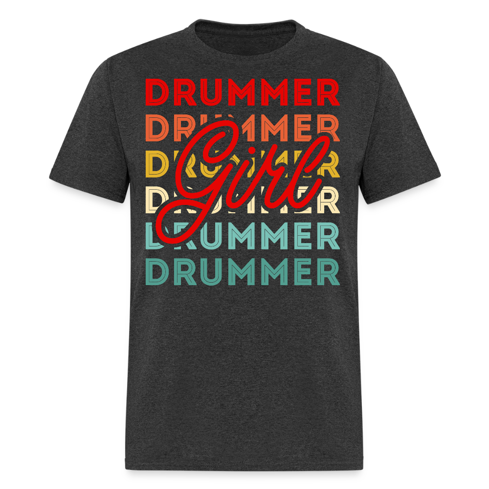 Retro Drummer Girl Cool Band T-shirt - heather black