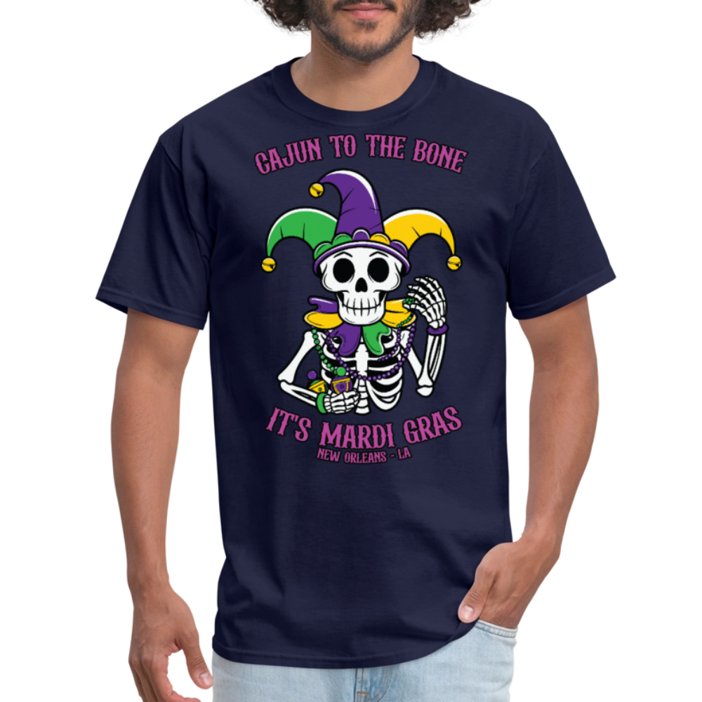 Bourbon Street Festival Tee Mardi Gras Skeleton Jester T-shirt - navy