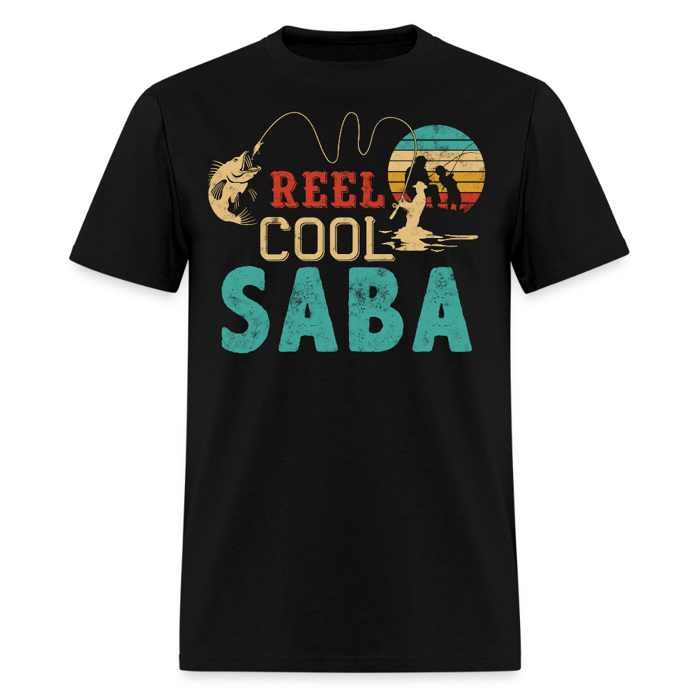 Reel Cool Saba Funny Hebrew Grandpa Fishing T-shirt - black